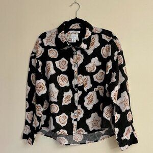 Nicole Miller 100% Linen Seashell Print Button-Up Shirt, Sz Large